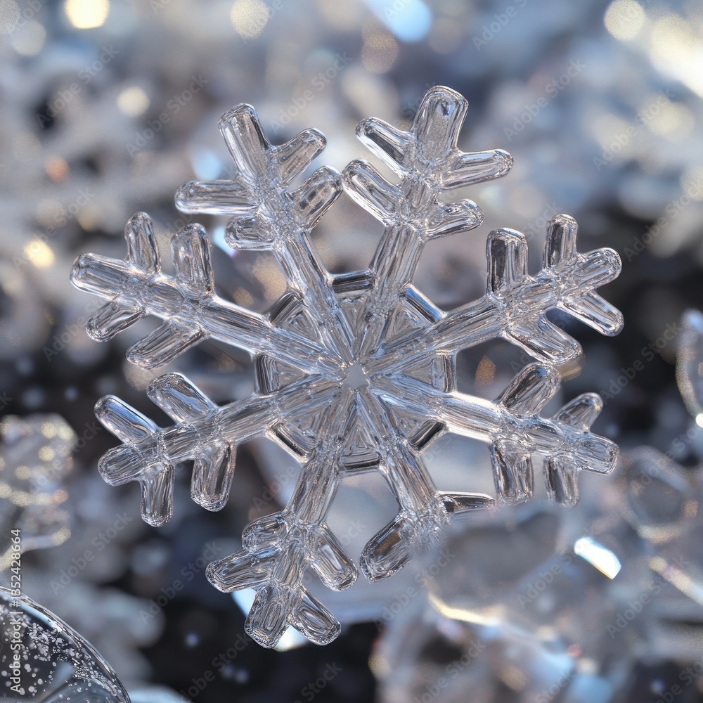 Poster a close up image of a crystal snowflake design