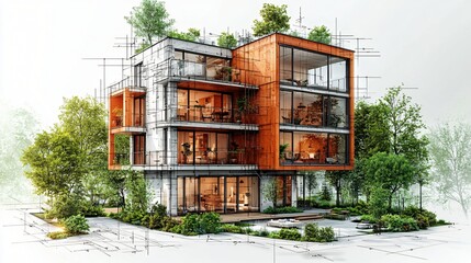 Modern Apartment Building Design Sketch