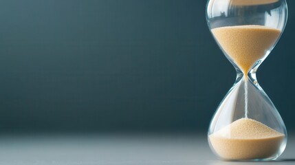 Time's Passage: An elegant hourglass stands, with grains of sand subtly shifting downwards, suggesting the passage of time. capturing the essence of both deadlines and the value of moments.