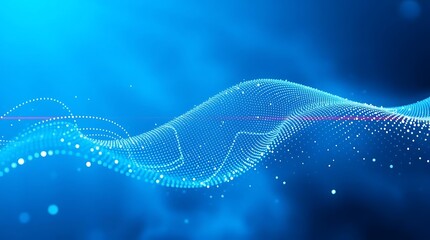 Data Wave Particles on Blue Background - Digital Abstraction