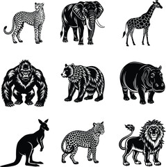 set of wild animals silhouette vector