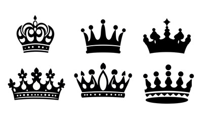 Elegant Crown Silhouettes Vector Set for Royalty-Themed Graphic Design Projects