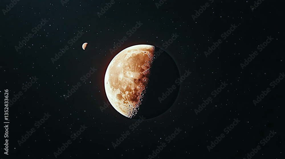 Poster moon and mars occultation creating a celestial dance in the night sky