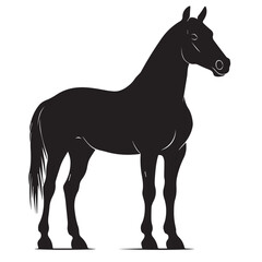Fototapeta premium beautiful black silhouette of a horse standing on a white background, vector, graphics 
