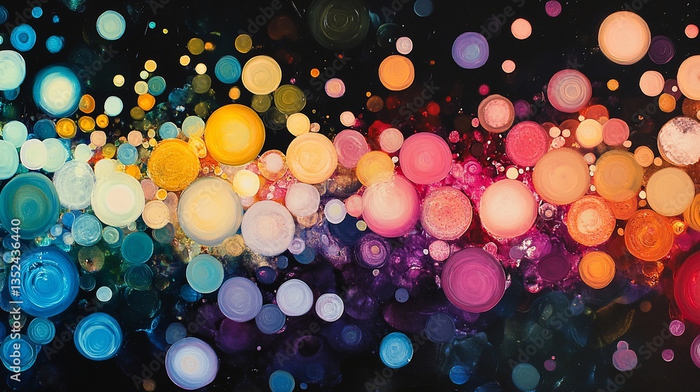 Poster abstract circular gradient artwork with colorful bubbles and dark background