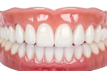 Obraz premium Dental Model with White Teeth and Pink Gums on Light Color Surface.