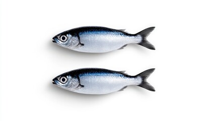 Obraz premium Fresh Silvery Fish with Distinctive Blue Stripes on White Background Ideal for Culinary, Health, and Seafood Related Projects
