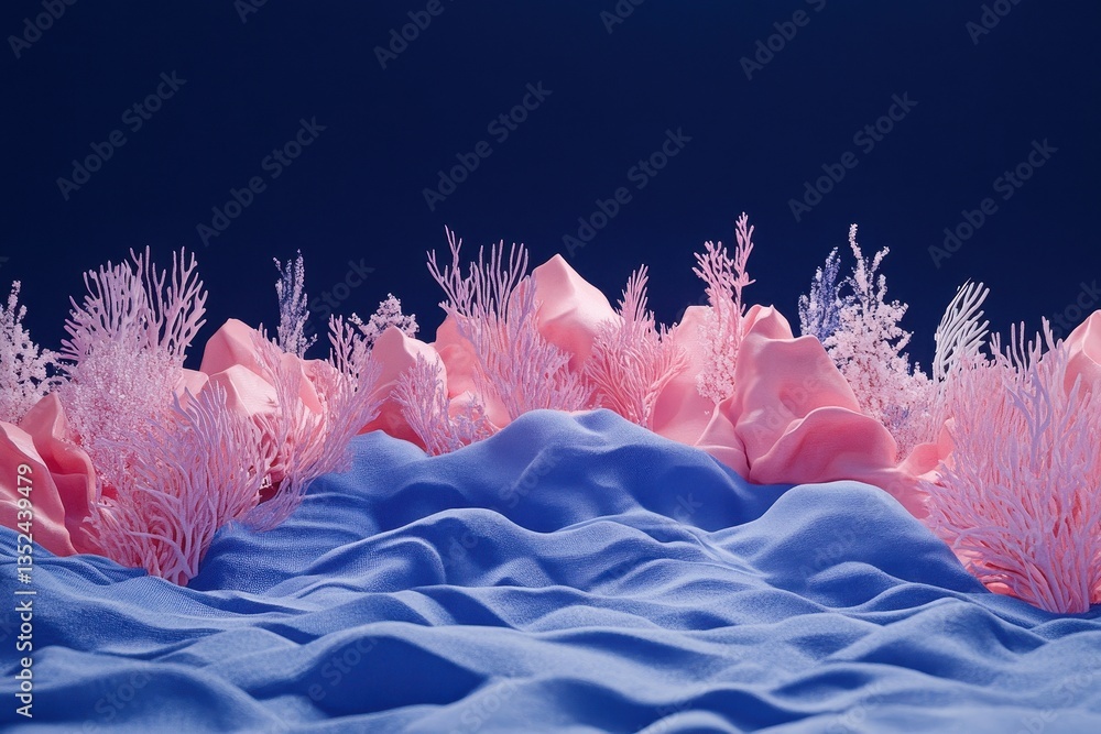 Poster an abstract rendering depicts a stylized landscape with soft textures