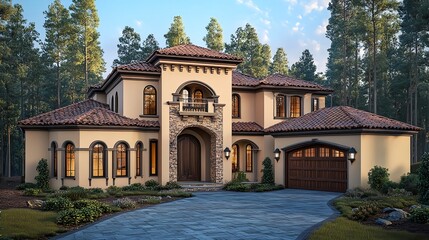 Obraz premium Impressive House Exterior with Stunning Backyard and Landscaping