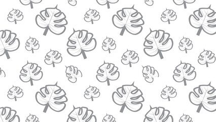 Seamless Pattern of Monstera Leaves in Minimalist Gray Tones on White Background