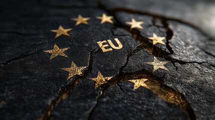Textured Dark theme of european union, with text 'EU'. Depressive style.