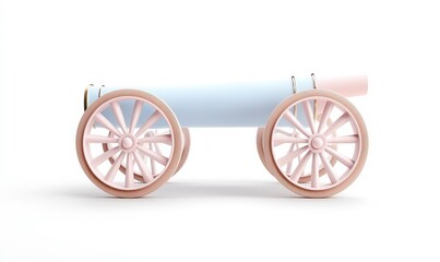 Fototapeta premium Cute toy cannon with pastel colors, featuring pink wheels and a light blue body, perfect for playful decor and children's imaginative playtime adventures.