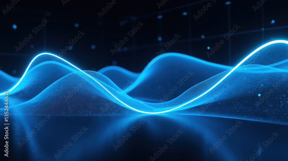 Poster mesmerizing blue wave pattern with glowing lines and dark background creates futuristic atmosphere