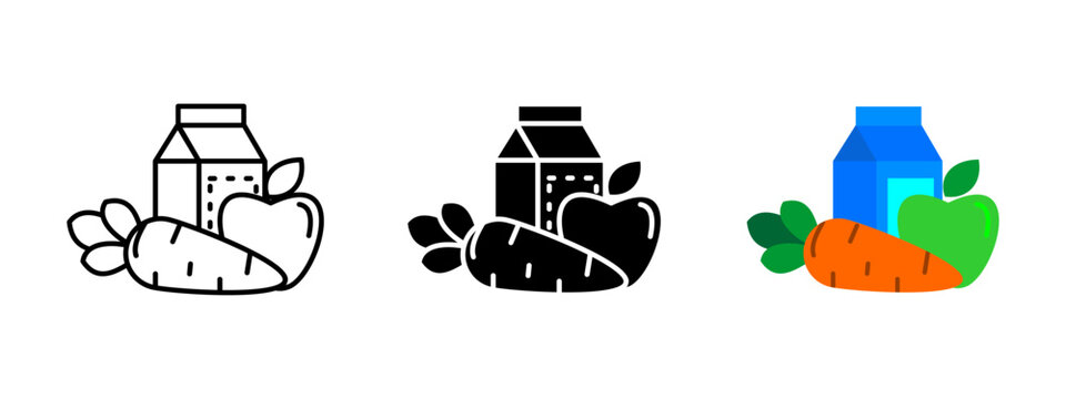 Nutrition icon. Healthy food vector illustration. Balanced diet symbol featuring dairy, vegetables and fruits. Organic meal and fresh grocery pictogram. Wellness and lifestyle concept.