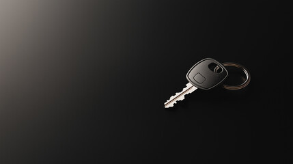 Close-up of a car key on a black background. the key is black in color and appears to be made of metal. it has a round shape with a keyring attached to it. the keys are silver and have a pointed tip.