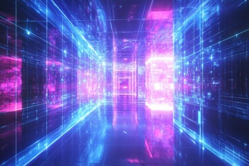Futuristic Neon Corridor, Digital Architecture, Abstract,  Virtual Reality