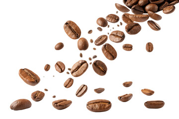 Obraz premium Roasted Coffee Beans Isolated on Light Background for Beverage Photography.