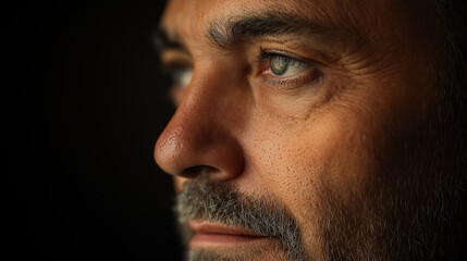 Close-up portrait of a man's face. the man appears to be in his late 40s or early 50s, with short, dark hair and a mustache.