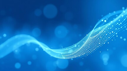 Digital Wave of Glowing Particles on Blue Background Abstract Technology