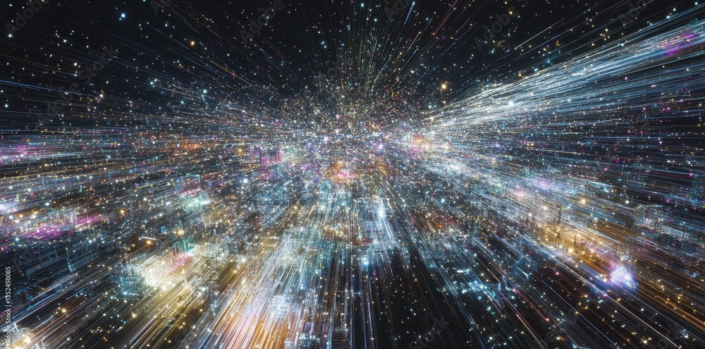 Poster an abstract and colorful explosion of light in space