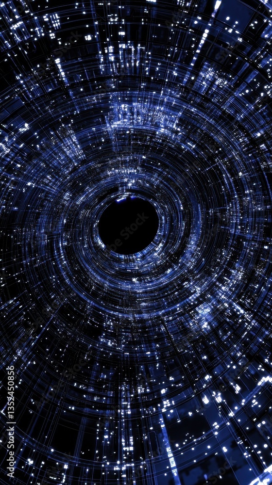 Poster a digital vortex displaying abstract lines and illuminating dots