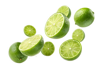 Close Up of Lime Halves and Whole Limes for Beverage and Food Content.