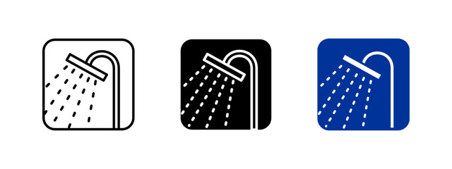 Shower icon. Water spray from a bathroom faucet vector illustration. Hygiene and sanitation sign for restrooms, wellness centers and bathing facilities.