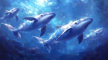 Naklejka premium Whales in a mystical underwater scene