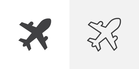 Airplane icon vector set in black flat and line stroke style