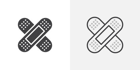 Bandage icon vector set in black flat and line stroke style