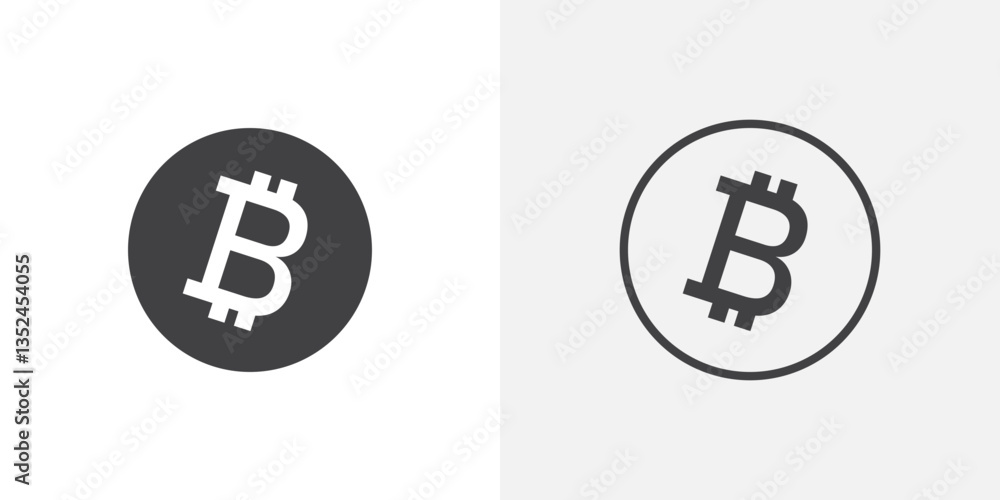 Poster bitcoin icon vector set in black flat and line stroke style