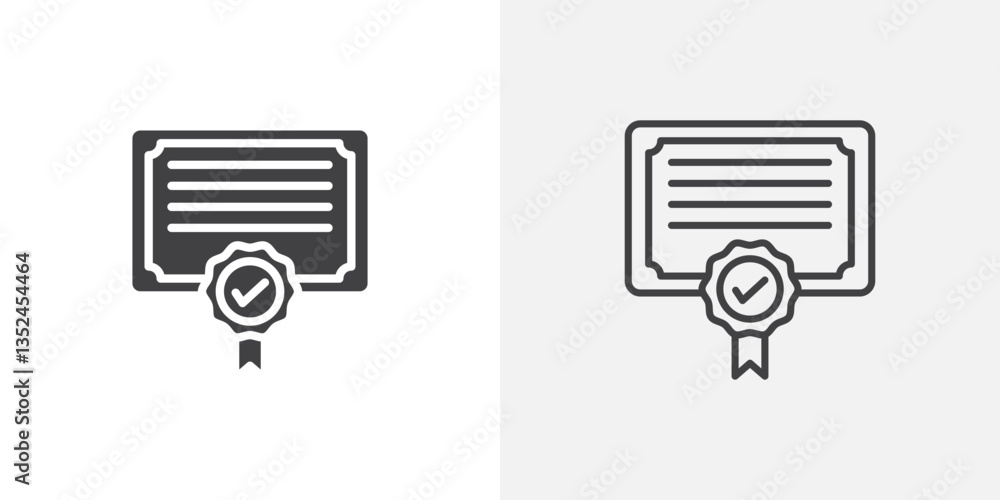 Poster certificate icon vector set in black flat and line stroke style
