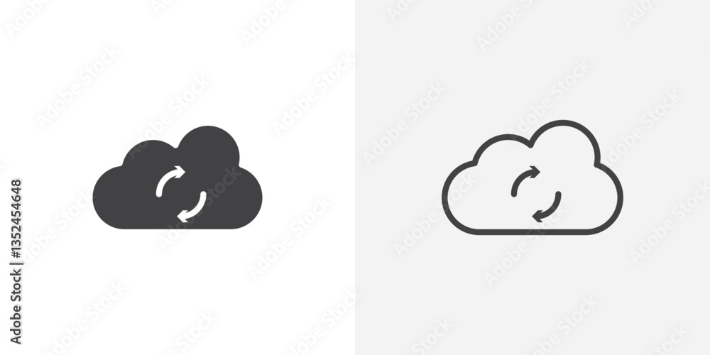 Poster cloud sync icon vector set in black flat and line stroke style