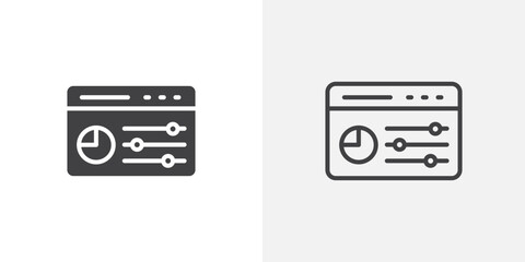 Control panel icon vector set in black flat and line stroke style