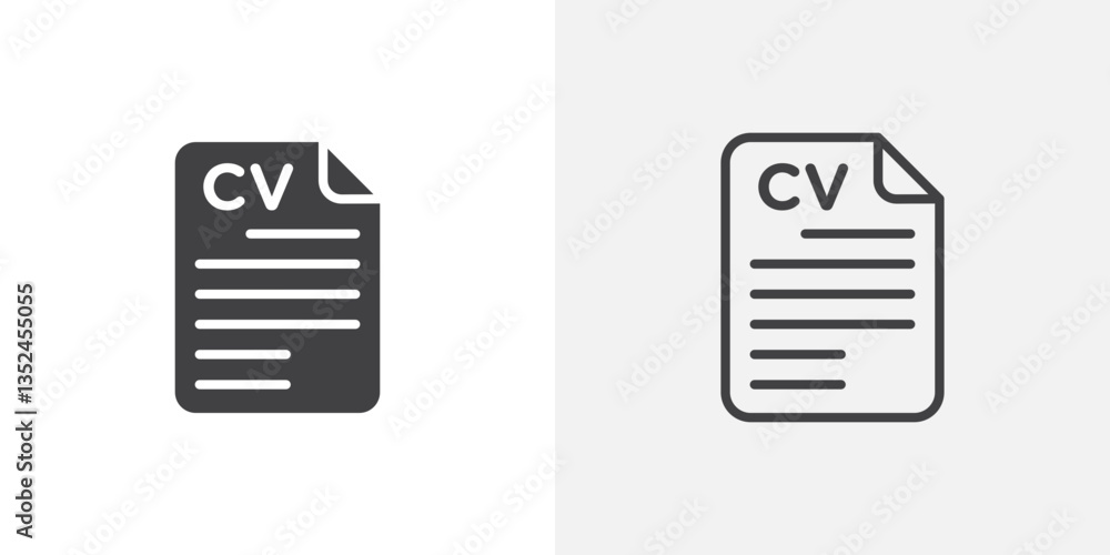Poster cv icon vector set in black flat and line stroke style