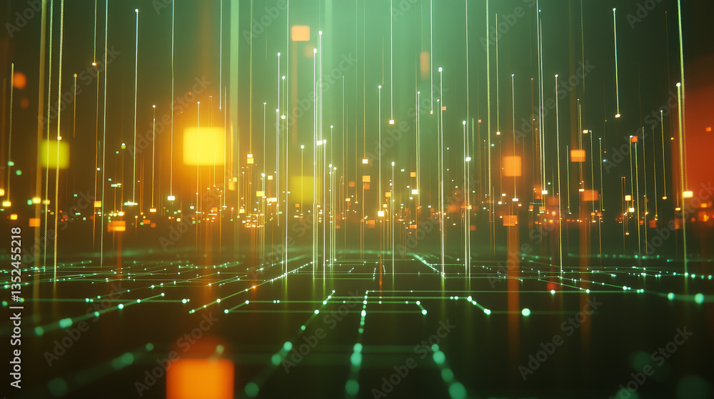 Poster digital cyberspace with line neon light, network connections, technology digital abstract background