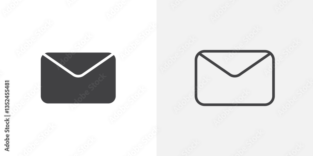 Poster email button icon vector set in black flat and line stroke style