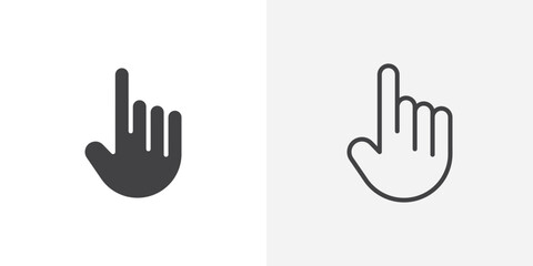 Finger icon vector set in black flat and line stroke style
