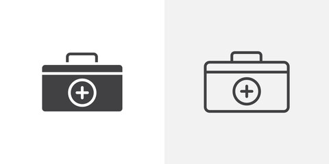 First aid icon vector set in black flat and line stroke style