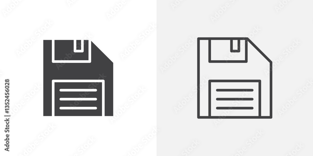 Poster floppy disk icon vector set in black flat and line stroke style