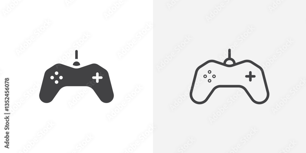 Poster gamepad icon vector set in black flat and line stroke style
