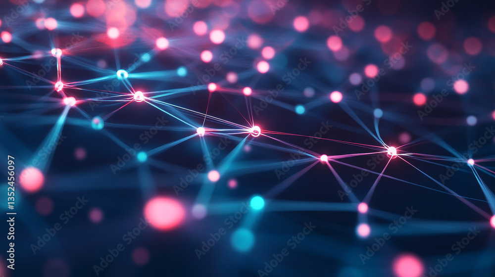 Poster digital cyberspace with particles and digital data network connections, technology digital data abst