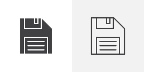 Floppy disk icon vector set in black flat and line stroke style