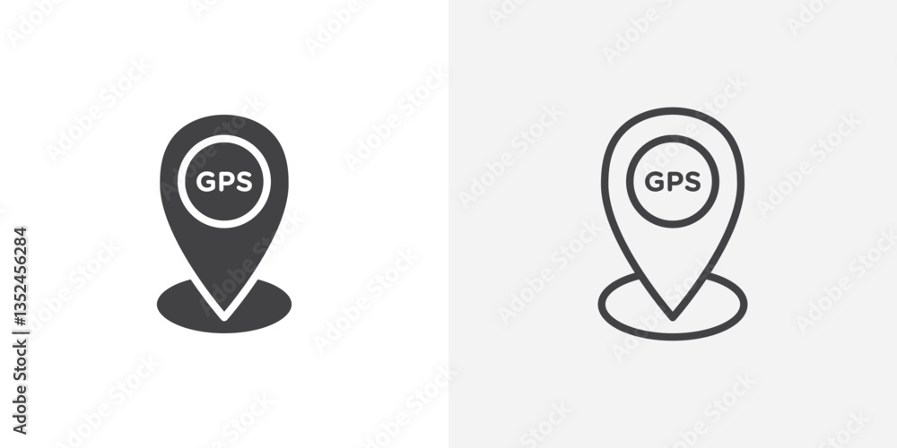 Poster gps icon vector set in black flat and line stroke style