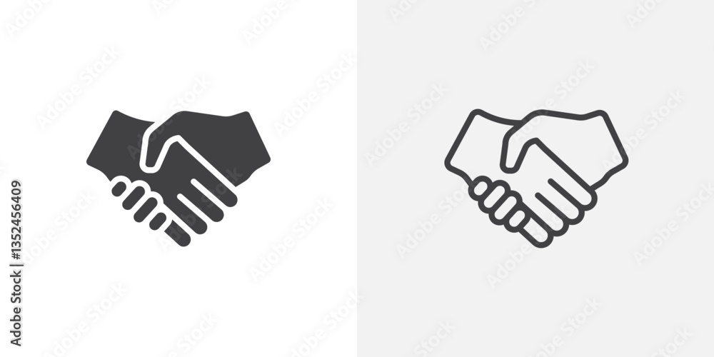 Poster handshake icon vector set in black flat and line stroke style