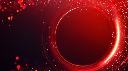 Product showcase on a red-themed exhibition booth with golden particles, perfect for business, commercial celebrations, product launches, and e-commerce events, with ample whitespace background to emp