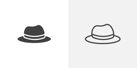 Hat icon vector set in black flat and line stroke style