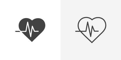 Heartbeat icon vector set in black flat and line stroke style