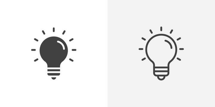 Idea icon vector set in black flat and line stroke style