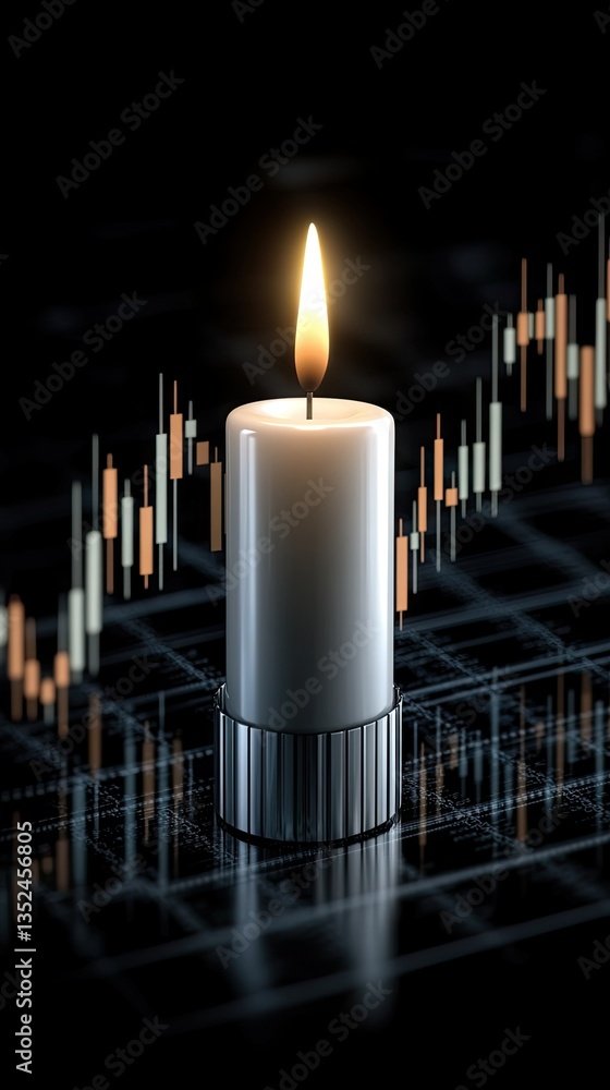 Poster market analysis illuminated by candlelight highlighting trends and patterns in financial data during